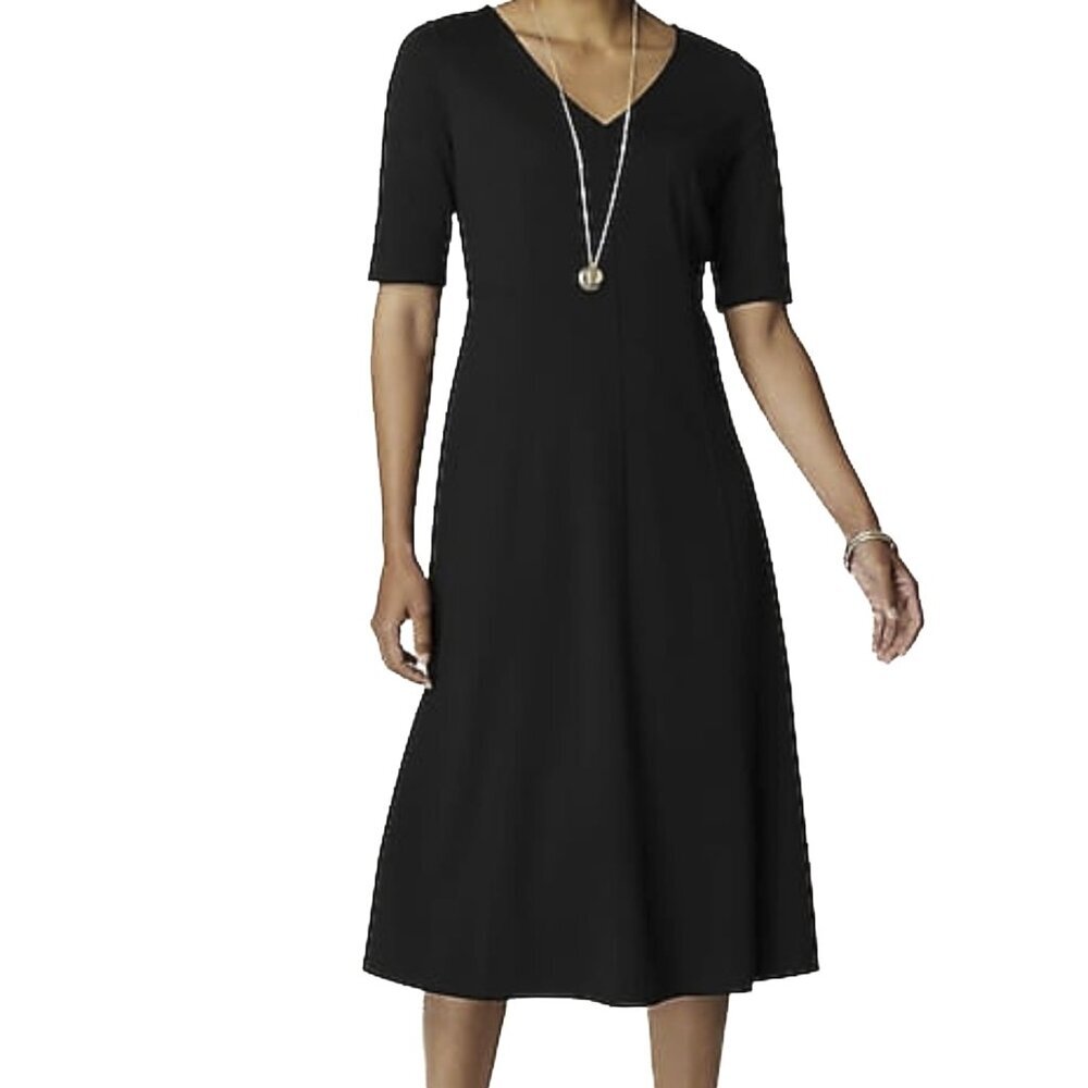 J. Jill Wearever Collection Black Ponte V-Neck Seamed Midi Dress Sz S - NWT